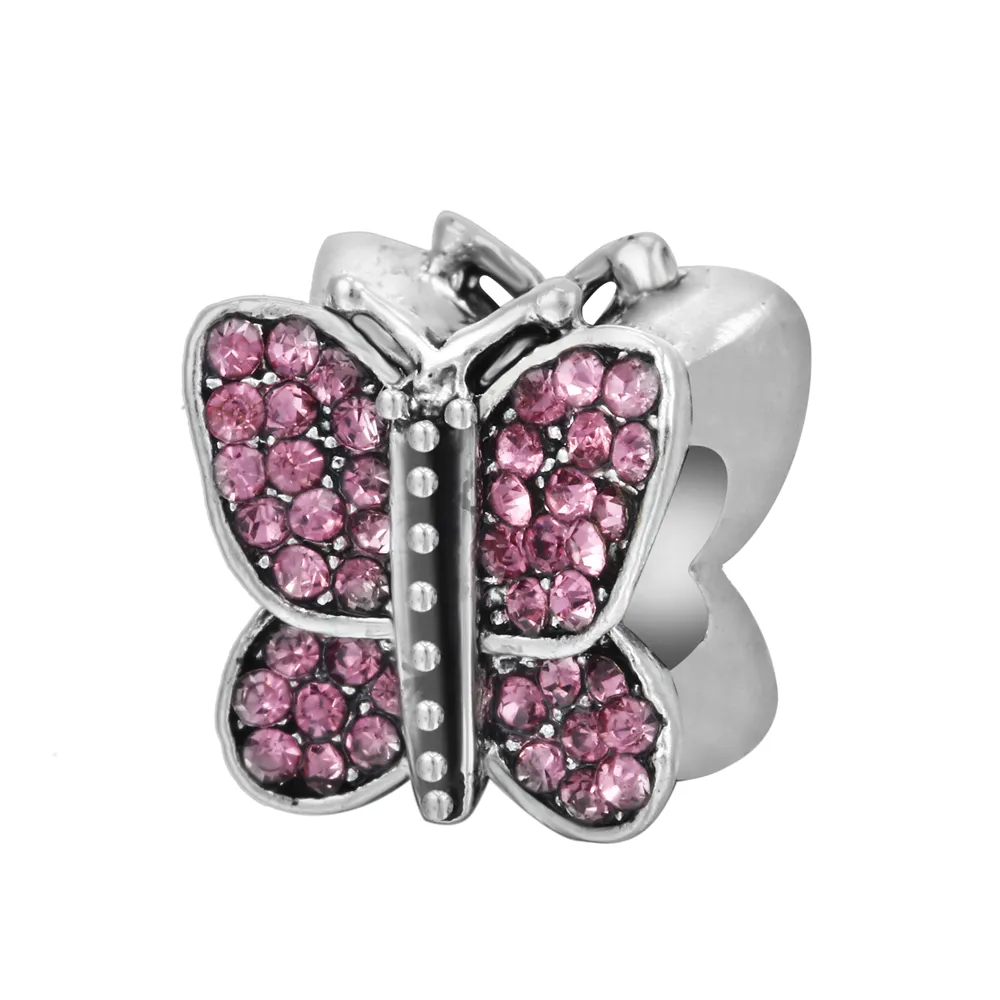 Perline di fascino di gioielli economici all'ingrosso per braccialetti di fascino europei moda grande foro di cristallo farfalla metallo accessori fai da te catene