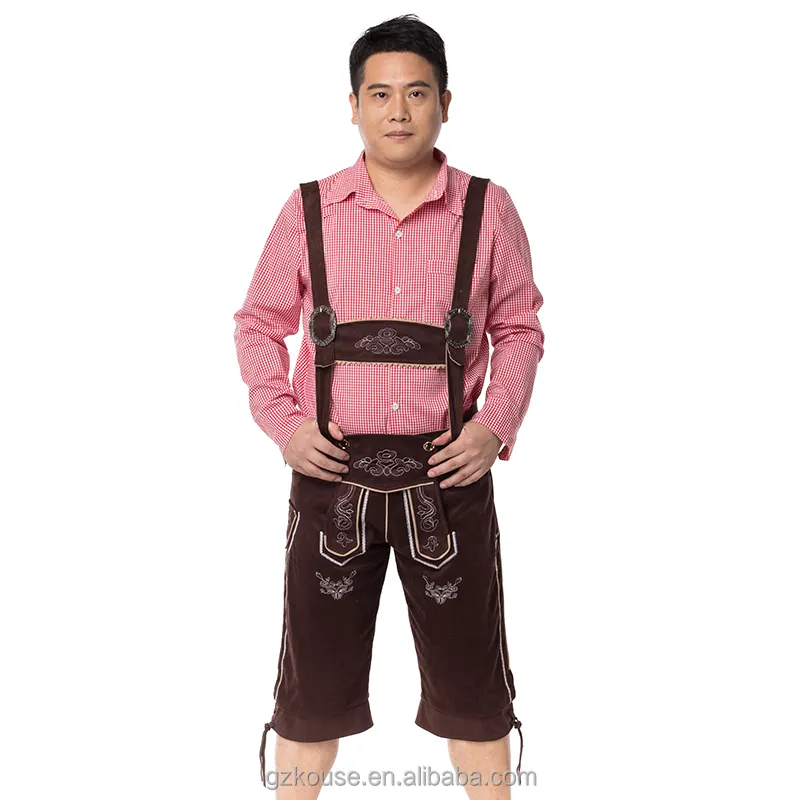 Steampunk กางเกงสามส่วนพร้อมเสื้อกั๊ก,เครื่องแต่งกายผู้ชาย Oktoberfest สุภาพบุรุษ Lederhose สีน้ำตาลบาวาเรีย