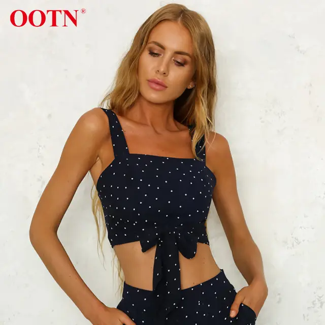 OOTN 2019 Female Camis Casual Strap Tops Camisole Front Tie Women Short Shirt Black Polka Dot Tank Top Vintage Autumn Crop Tops