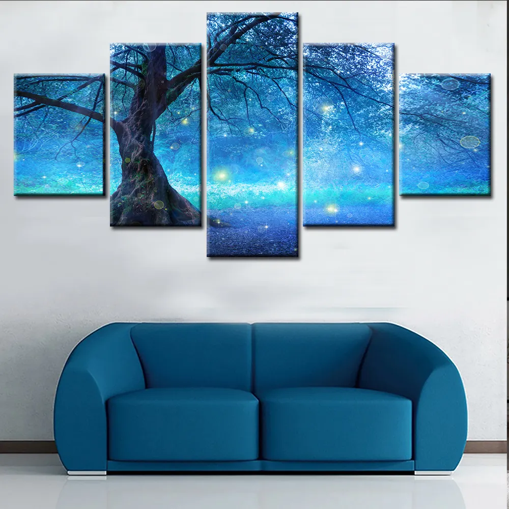 Paesaggio dell'albero astratto Hd Photo Art Prints 5 Panel pittura su tela personalizzata Modern Home Wall Decor Nature Landscape Painting