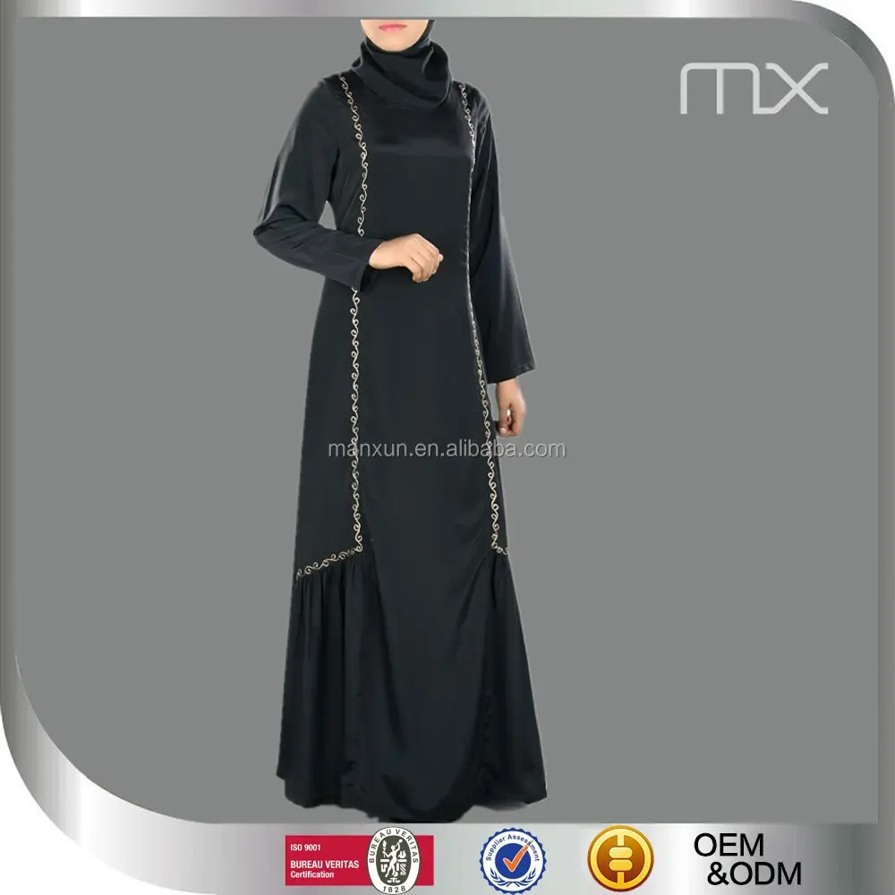 Atacado abaya islâmico preto Paquistão bordados vestidos simples e elegante vestido longo muçulmano