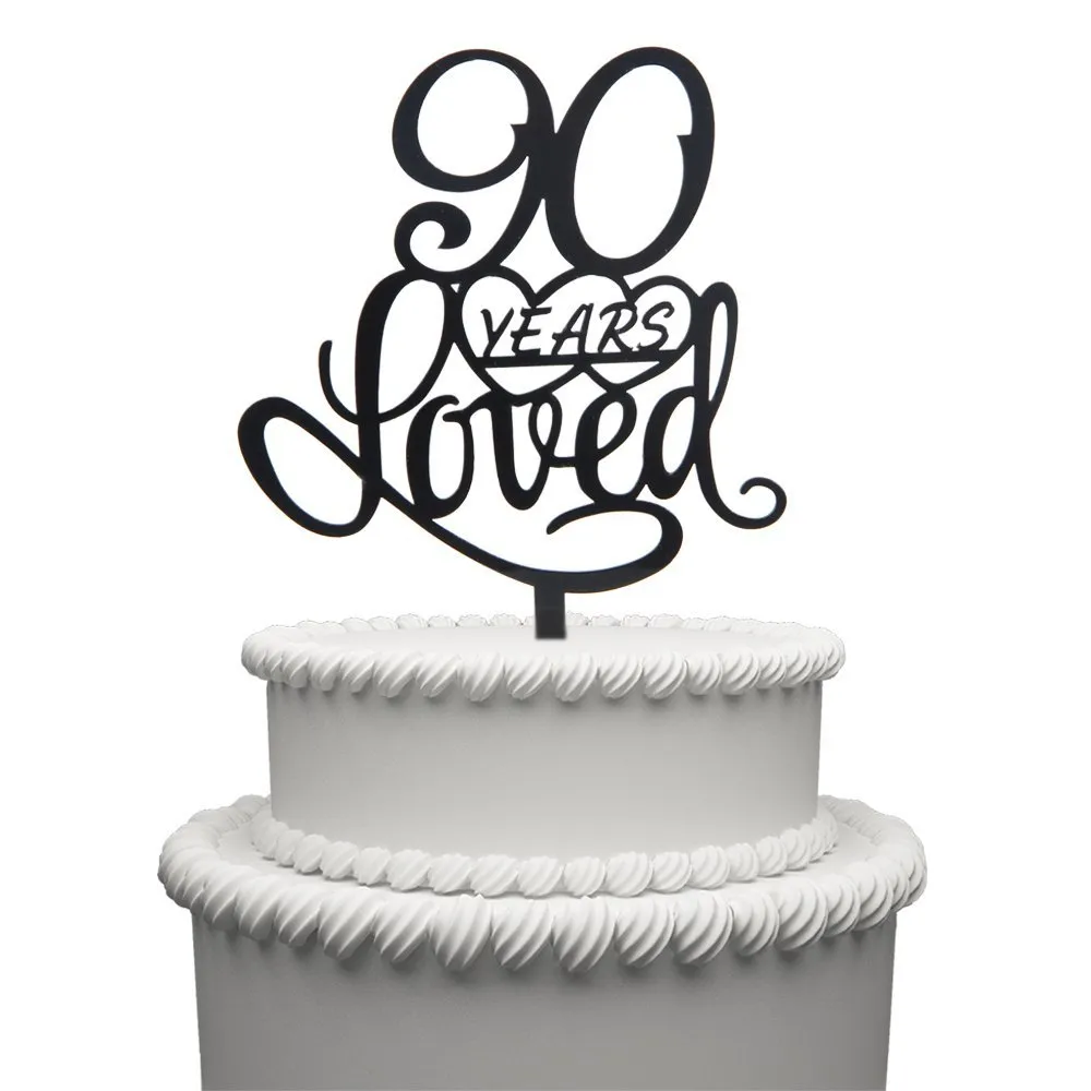 90 ans Aimé Gâteau Topper pour L'anniversaire 90th De Mariage Anniversaire Noir Acrylique Partie Décoration