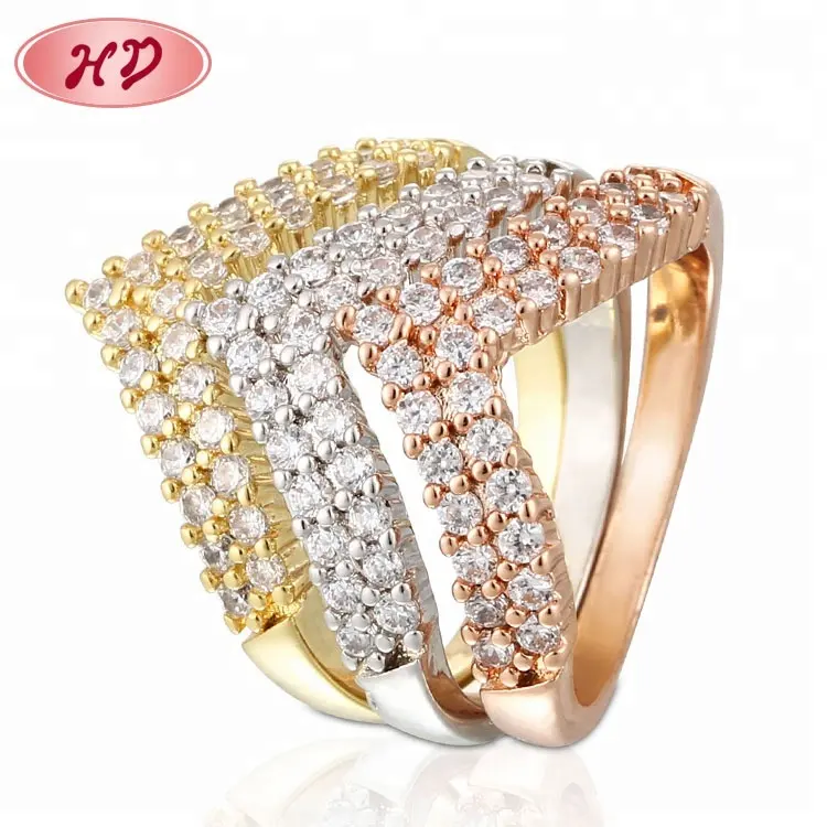 Nuovi nuovi arrivi nuovo stile Guangzhou fabbricazione Cz gioielli Tri colore 18K oro rosa donne anello da dito