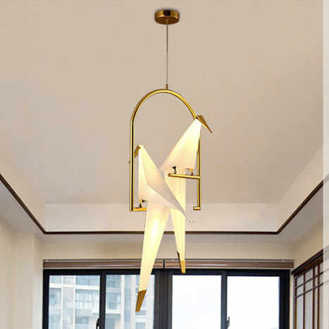 Nordic Paper Crane Chromed Iron Creative Art Birds Hanging Lamp Pendant Light for Home Decor