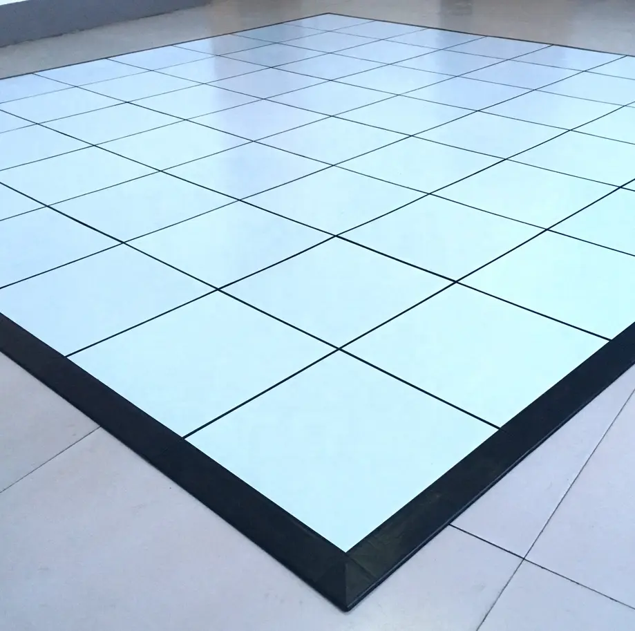 Suelo portátil de PVC de 310x310x12mm para suelo de vinilo de baile alfombrilla azulejos de suelo de baile blanco, negro