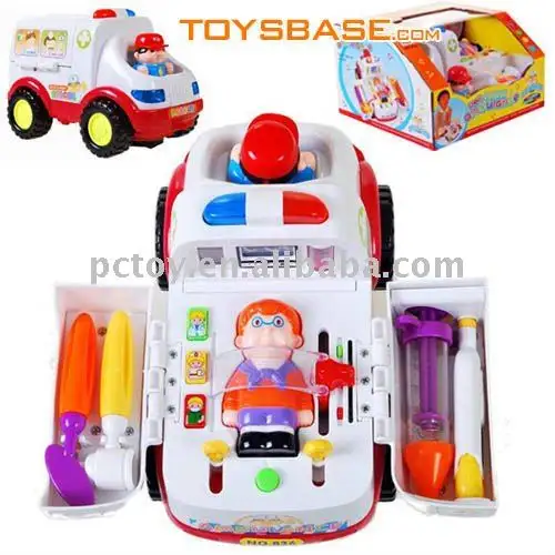 Juego de juguetes de plástico para médicos, coche de ambulancia eléctrico