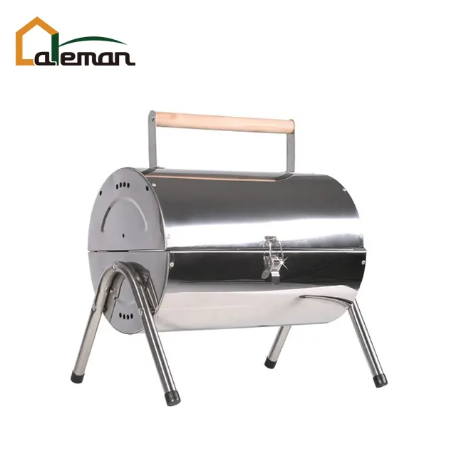 Stainless Steel Barrel Charcoal Barbecue Grill, Double-sided BBQ, Portable Oil Drum Style BBQ Grill w/Double Twin Grate Grill