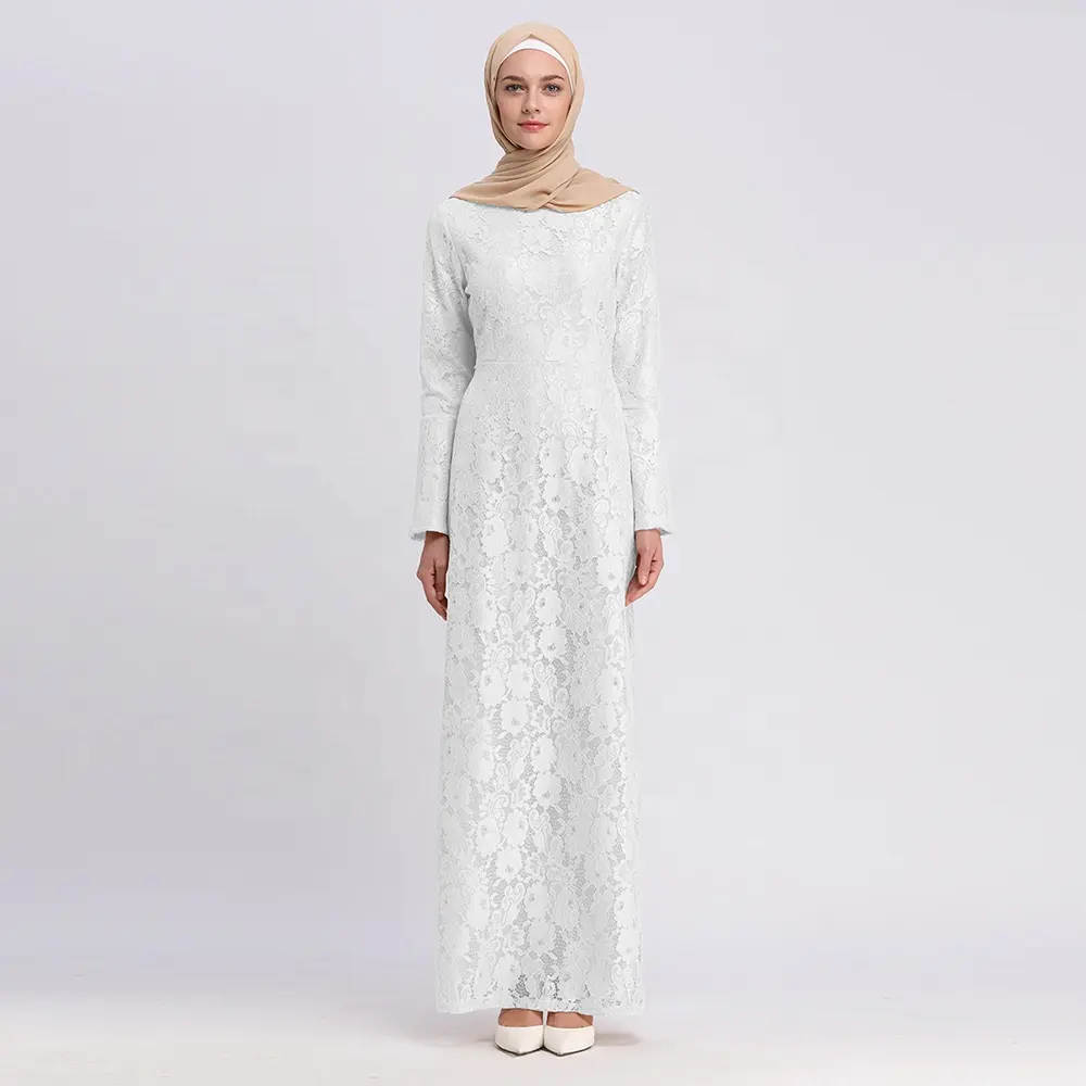 2019 mode dames maxi robe pleine dentelle musulmane arabe robe femmes robe de mariée islamique abaya