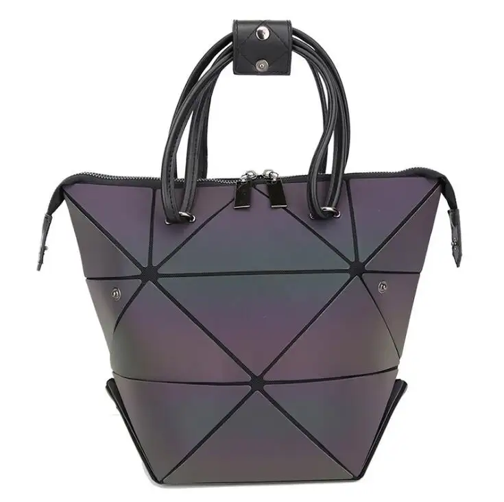 Women Handbag Laser Geometric Luminous Triangle Pattern Foldable Design Trendy Bag