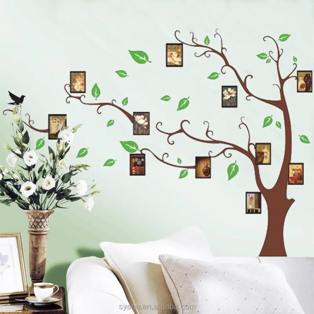 Syene Árvore Papel de Parede Arte Moda Removível Photo frame Family Tree 3D Vinyl Início Adesivos de Parede 3d Arte Da Parede Da Árvore decalques