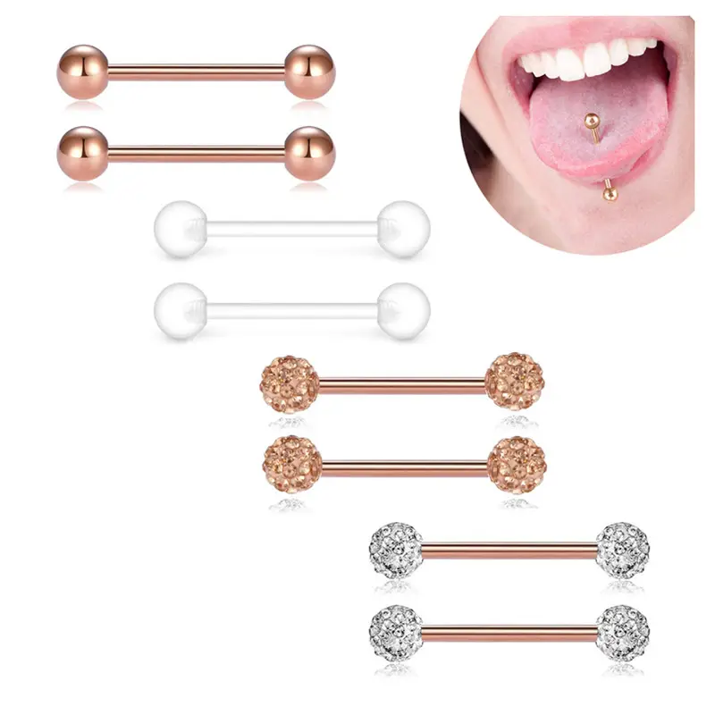 LL00002 HuiLin Dei Monili 14G perforato lingua della vite prigioniera del Barbell tongue tongue anello di 16 millimetri/19 millimetri penetranti del corpo ornamento