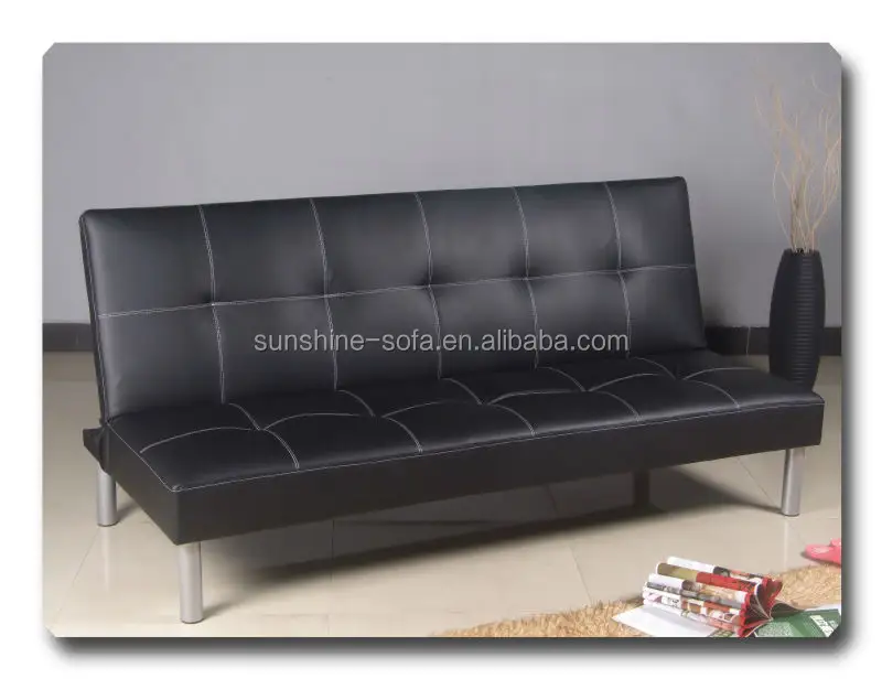 Ucuz oturma odası ev siyah deri üç kişilik kanepe Cum yatak mobilya