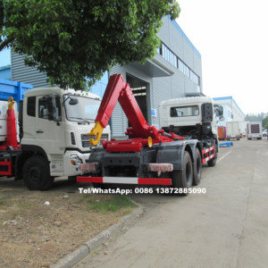 Brand new 10 wheeler polibenne 16 metro cúbico bin recipiente de dongfeng carregadeira traseira roll-braço caminhão de lixo
