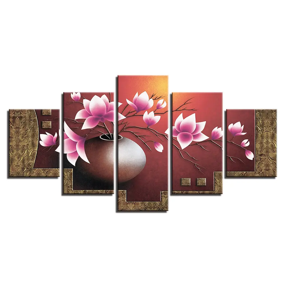 Canvas HD Prints Pictures 5 pezzi Magnolia 3D Flowers vaso Wall Art Painting Factory Wholesale for Living Room Wall Art Modern