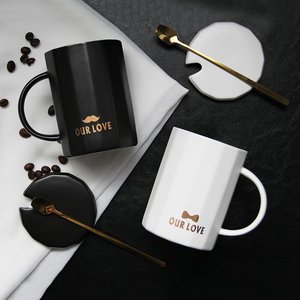 コーヒーカップギフトセットカスタマイズ可能なセラミックマグギフト朝食カップルオフィスウォーターカップふたとスプーン