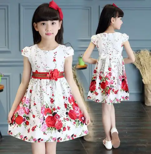 Çocuklar kızlar için elbiseler giyim yaz tarzı çiçek baskı kız prenses parti elbise bebek çocuk giysileri casual sundress 3 14T