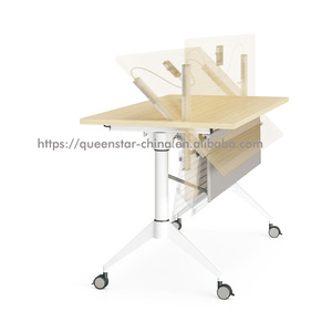 QS-TD05 Melamine Laminated Board <strong>Desktop</strong> Office Training Table Nesting Conference Table Flip Top Mobile Table - Product Image 2