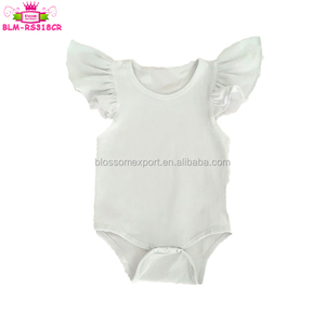 女孩空白白色颤振袖荷叶边连体衣幼儿棉花天使翼婴儿 Onesie 批发孩子颤振袖身体套装