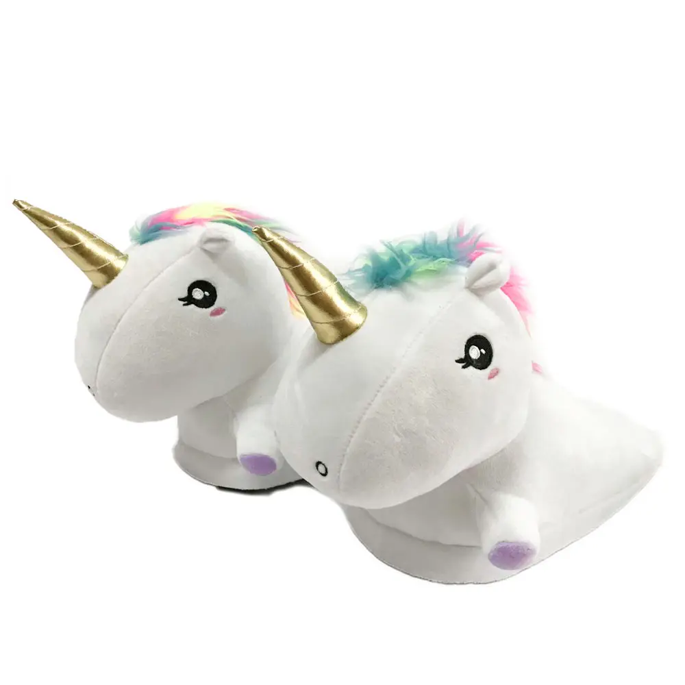 White Plush Unicorn Slippers Custom Kids Plush Slippers Children Home Plush Slippers For Bedroom