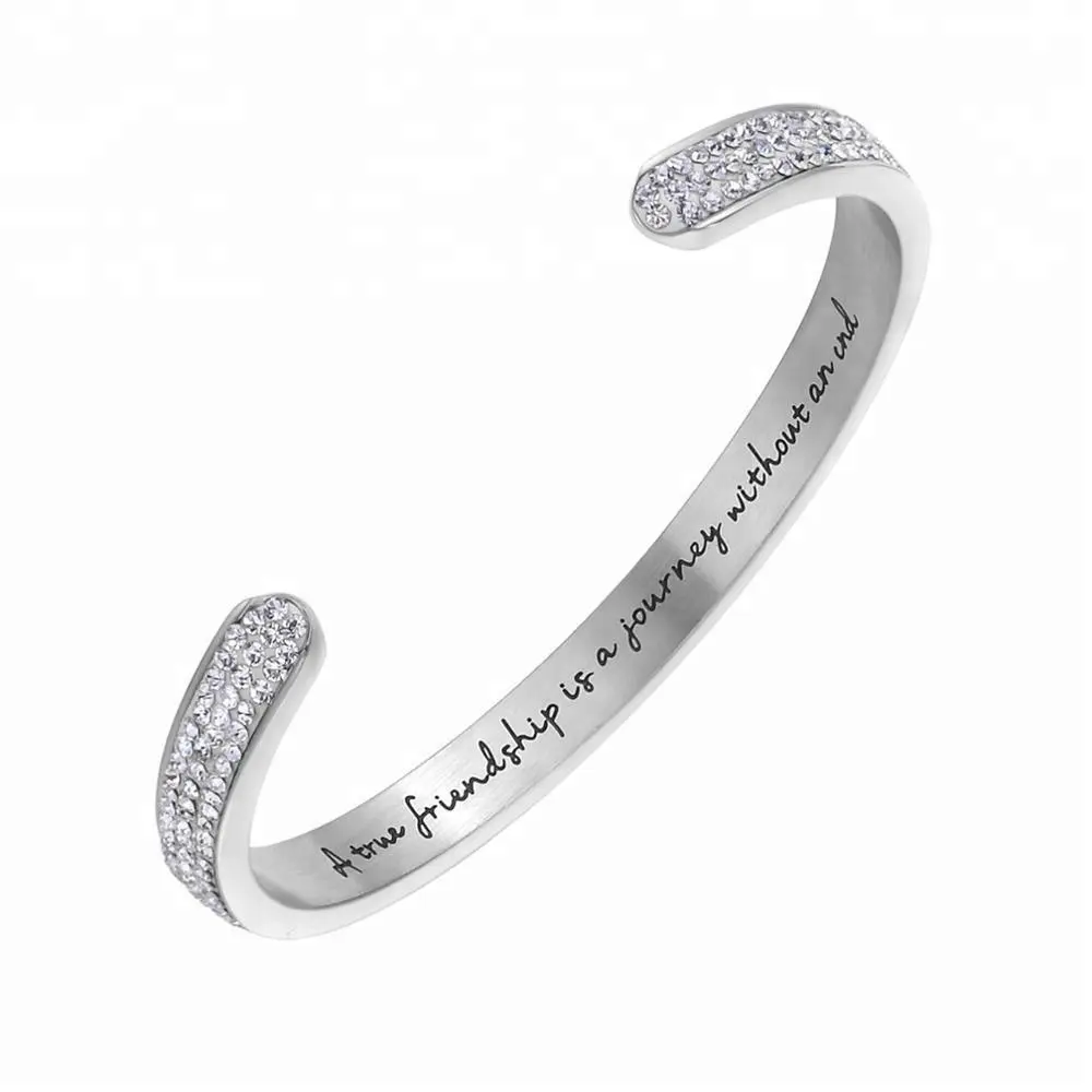 Bracelet inspiré w/Cristal Autrichien Bracelet Manchette Gravé "UNE véritable amitié est un voyage sans fin" Bracelet