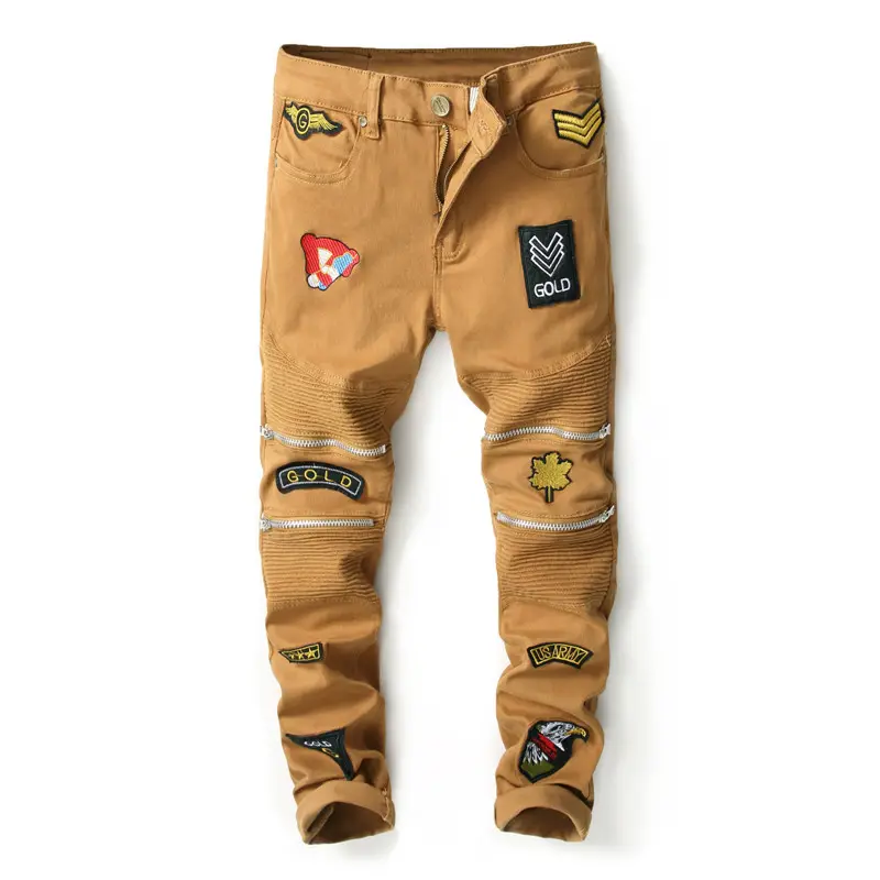 Sıcak satış yeni stil haki renk sıska bölünmüş erkek kot ucuz streç denim pantolon