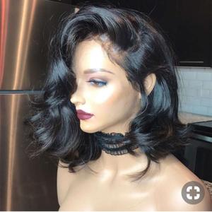サイドパートブラジリアンレースフロント人毛ウィッグボブヘアスタイル150密度レミーヘアショートウェーブレースフロントウィッグフルエンド