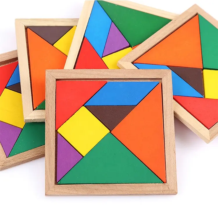 Custom Jigsaw Puzzle Colorful Square Iq Game Brain Teaser Educational Toy Tangram Puzzle