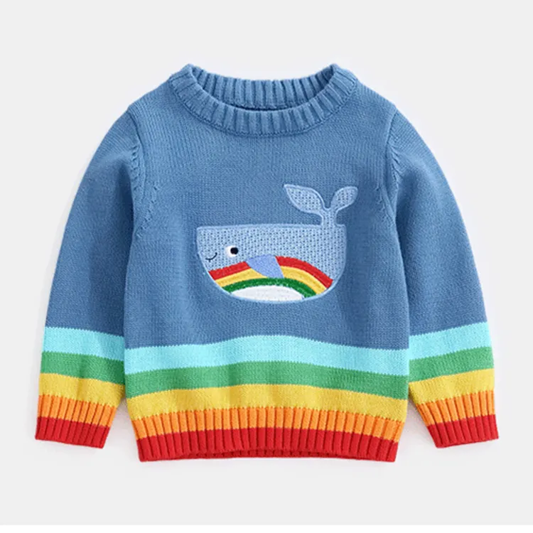 Personalizado niños jacquard de punto de Cable Arco Iris bloque color rayas jersey de lana, Jersey bebé niño suéter diseños para niños