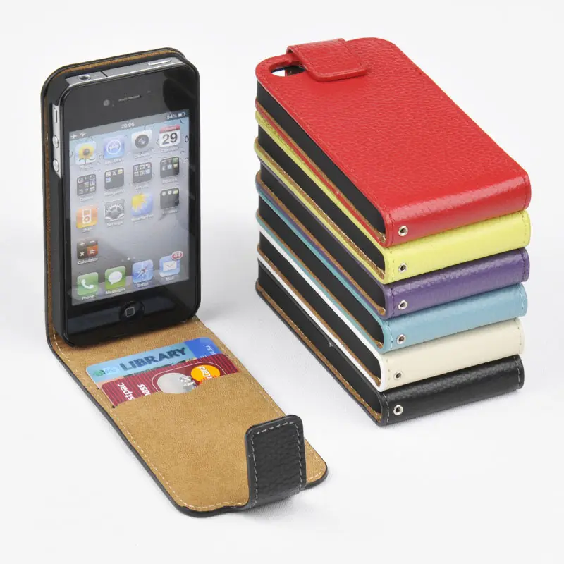 For iphone 4 4S GENUINE LEATHER Wallet Card Holder Top Filp Case Cover 6-colors OC-2S