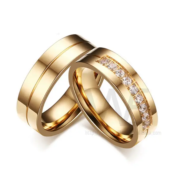 Anillos de oro de 18K, diseño de anillos de acero inoxidable 2016, joyería de boda para parejas, muestra gratis