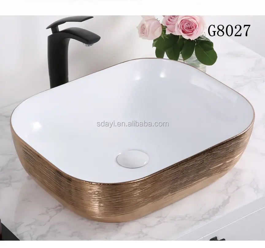 Nuovo design lavabo color oro rosa lavabo in ceramica dorato prezzo lavabo