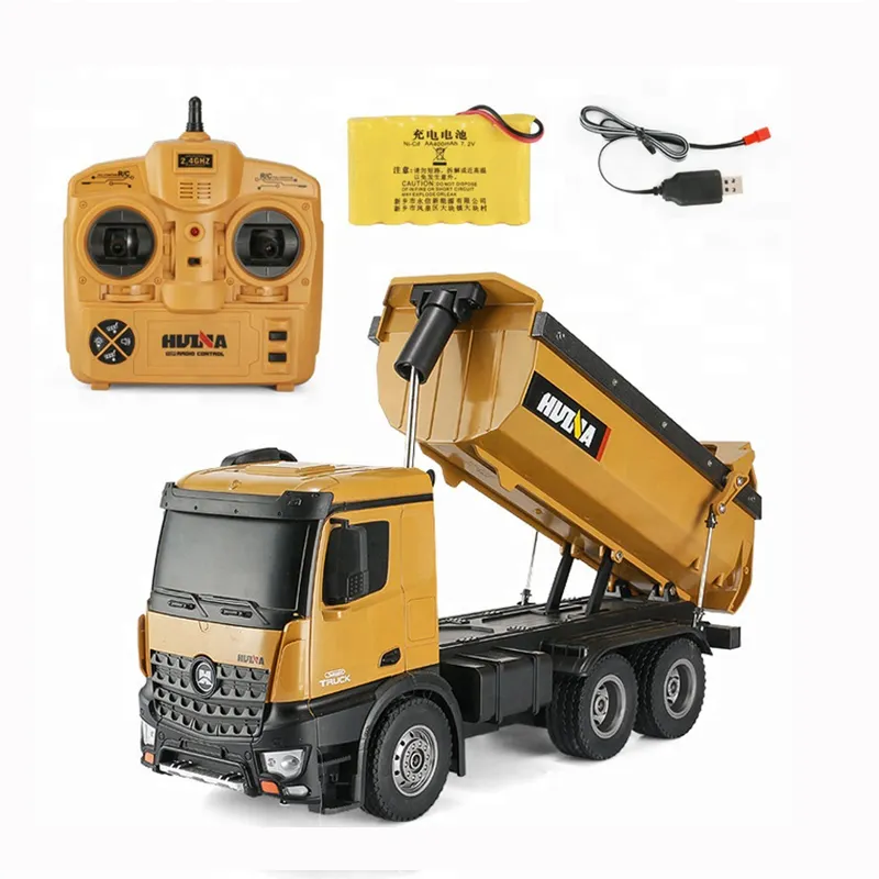 Huina excavadora 1573 2,4 GHz 10 canal 1:14 RC camión volquete Auto-descarga Metal Auto demostración luz LED juguetes de RC