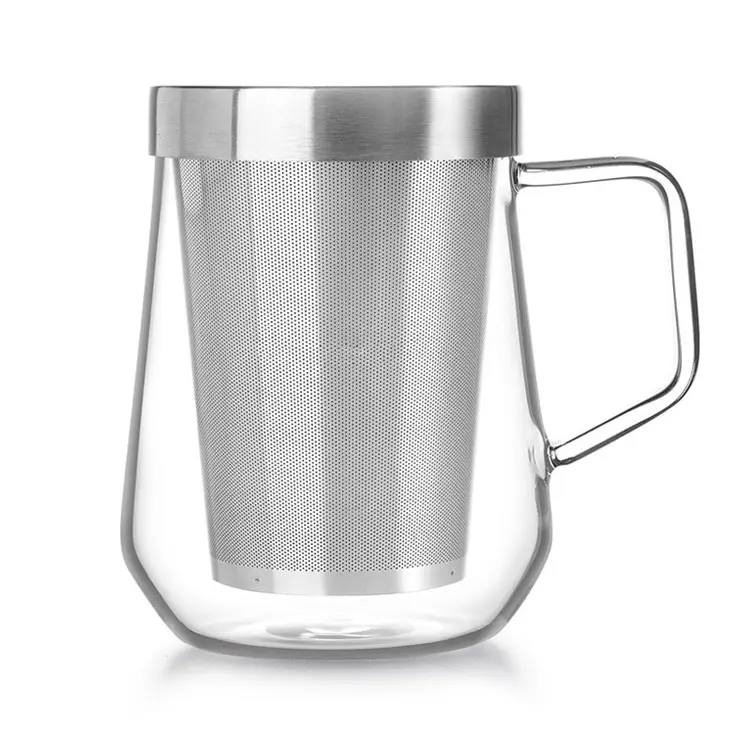 Manual de soplando fuerte doble pared de vidrio botella de agua saludable Infusor de té vaso taza de viaje con colador de acero inoxidable