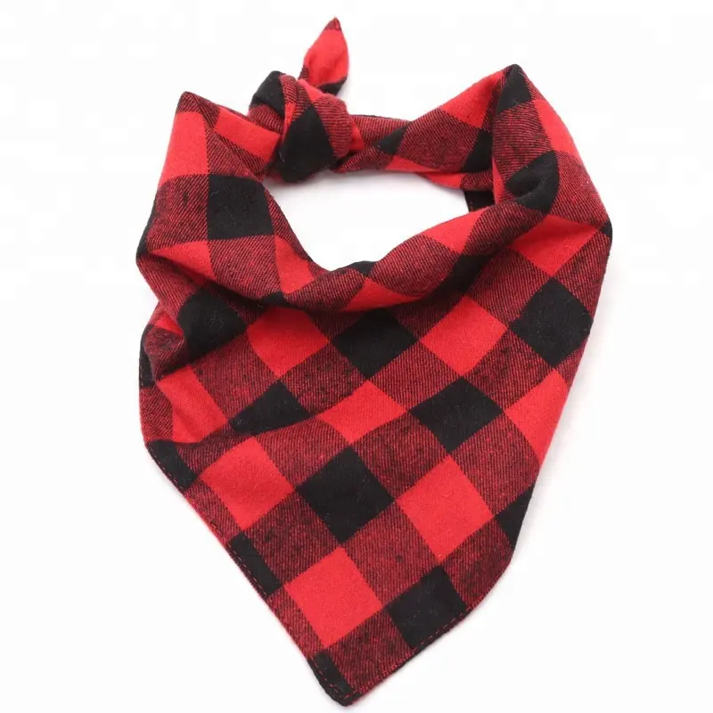 VDB1001-100% Katoen Polyester Plaid Puppy Hond Speeksel Driehoek Double-Layer Rooster Tartan Pet Sjaal Hond Bandana met Logo