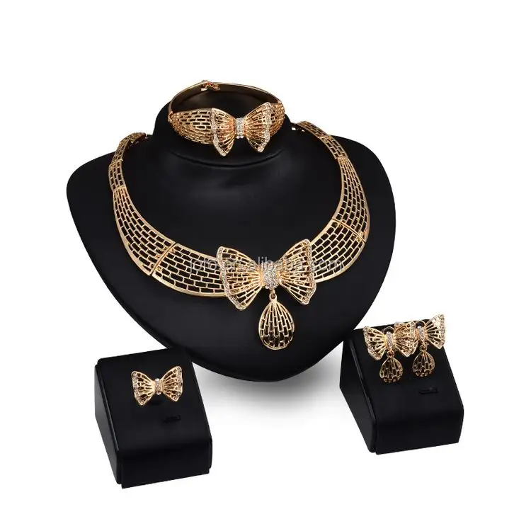 bowtie grande oro cavo set di monili di nozze per la sposa