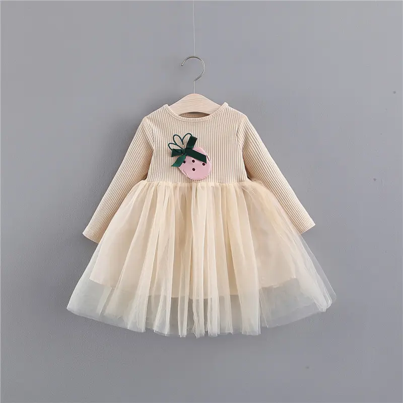 Primavera fragola garza piccolo bambino della ragazza semplice dress up vestiti guangzhou