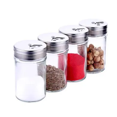 Pimienta botella cuadrada de la botella de vidrio transparente de alta calidad botella de sal de mesa contenedor utilizado en la cocina
