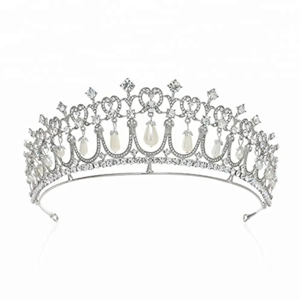 Aro de cabelo pérola para casamento, design exclusivo, barato, de princesa, coroa, tiara de liga de zinco, para noiva