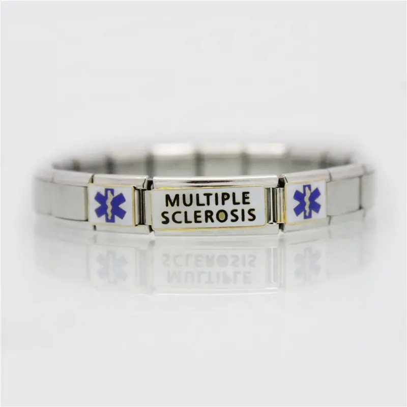 Medical Alert modular classic 9mm Italian charm Multiple Sclerosis disease composable Super link Bracelet