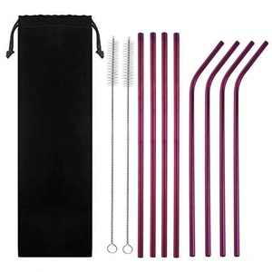 Set of 10 (4 Bent+4 Straight + 2Brushes) -approved Stainless Steel <strong>Colored</strong> <strong>Straws</strong> Set of 8 Reusable Metal <strong>Straws</strong> - Product Image 6