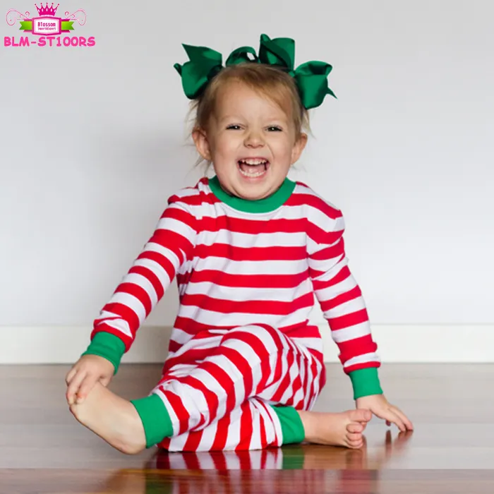 Commercio all'ingrosso Boutique di abbigliamento Per Bambini Sets Neonate Pigiameria Set 100% Cotone Bianco e Rosso A Strisce Dei Bambini Pigiama Di Natale