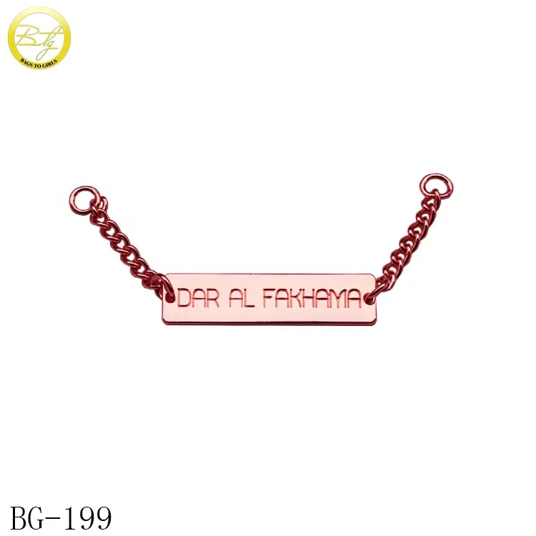 Fashion rose gold metal tags brand logo custom stamped name chain label plate for women clothes