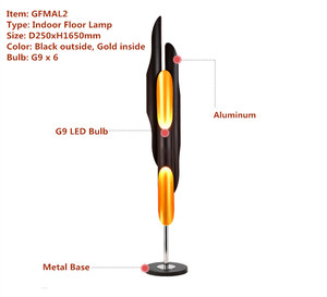העתק <span class=keywords><strong>Delightfull</strong></span> שחור זהב מודרני G9 LED אלומיניום צינור רצפת Uplight מנורה