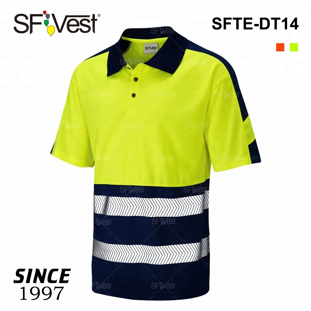 Polo à manches courtes avec logo personnalisé Chemise pour homme réfléchissante haute visibilité T-Shirt de sécurité bicolore