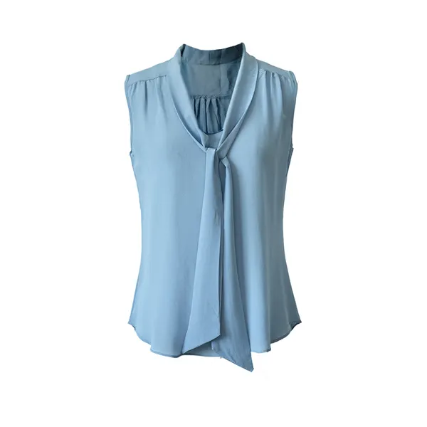 Mulheres 100% Seda Georgette Blusa De Seda Azul