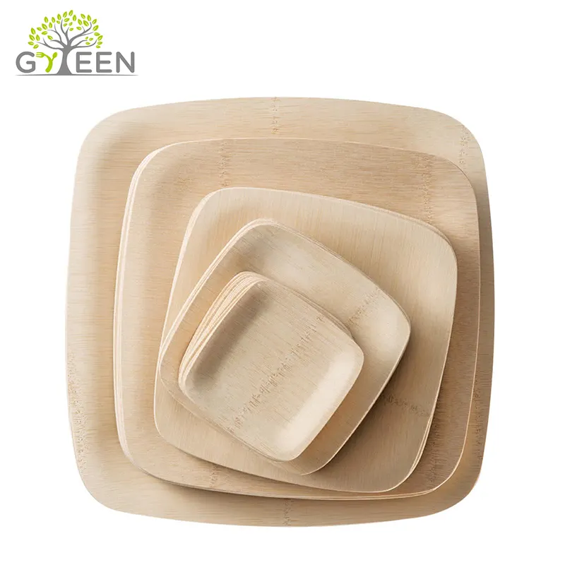 Bamboo Food Plate Wholesale Cheap Compostable Disposable Dishes & Plates Round Natural Color Hot Stamping Logo Available