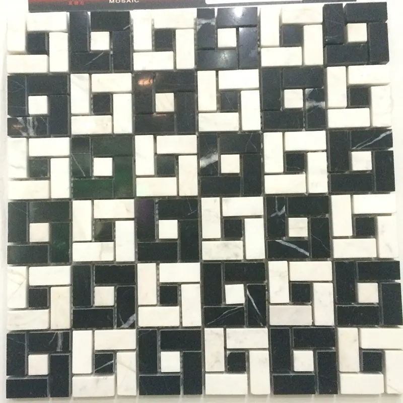 New design Black and white mosaic square mesh marble tile