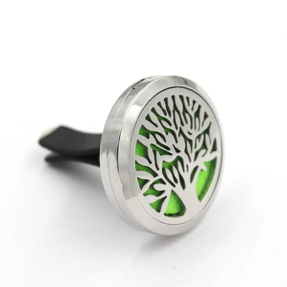 Hot selling tree of life Stainless Steel car fragance diffuser vent clip locket Essential Oil Diffuser with 5 felt pads
