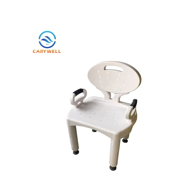 Cadeira de chuveiro de banho de plástico forte ajustável, com encosto e braços