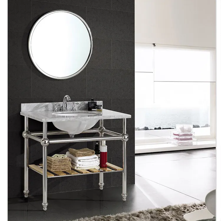 K-7001B nuovo design in acciaio inox telaio hotel console bagno vanity con ripiani in marmo